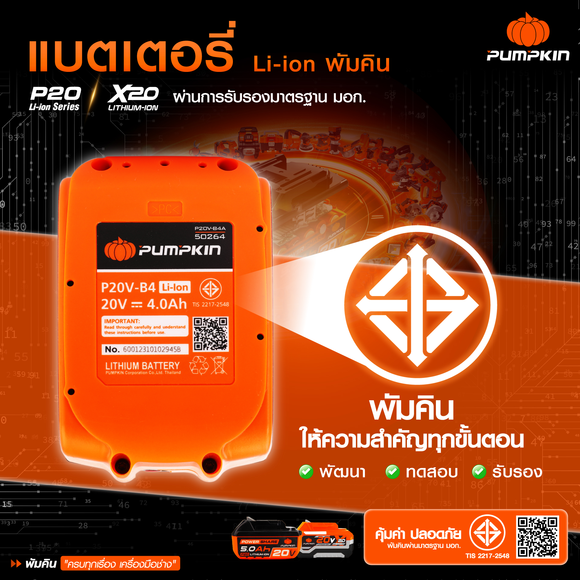 แบตเตอรี่ลิเธียมไอออน PUMPKIN ผ่าน มอก. 2217-2548: ปลอดภัยได้มาตรฐาน